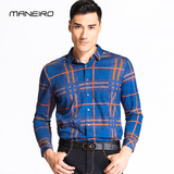 Maneiro/马尼奥秋冬新款男士格子长袖衬衫 双丝光棉印花植绒衬衣
