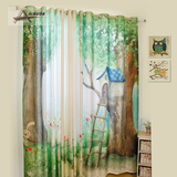 森林兔绿色兔子田园韩式高档数码环保布料儿童房卡通卧室窗帘成品