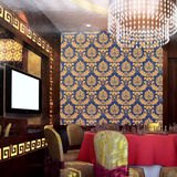 大马士革金箔纸蓝色枣红大红咖啡银色底图案酒店屏风背景墙墙壁纸