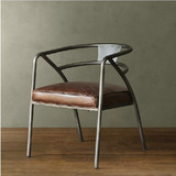 美式复古皮革铁艺圈椅吧台椅子客厅餐椅低靠背仿古做旧咖啡桌椅