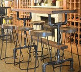 铁工厂个性创意实木咖啡餐桌椅酒吧餐桌吧台水管复古做旧铁艺吧台
