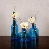 新古典创意蓝色玻璃样板间花插客厅家居软装饰品创意插花花瓶摆件