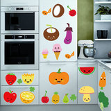 可移除墙贴可爱水果蔬菜表情贴纸厨房冰箱贴花橱窗美化装饰随意贴