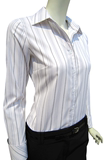 G2000衬衫 女式长袖蓝色条纹漂亮翻袖口修身商务职业正装工作服