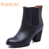 KISSCAT接吻猫 女鞋秋冬新品休闲粗跟靴百搭高跟短靴女