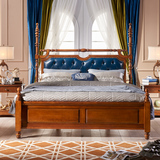 雕刻世家美式床皮艺真皮软包欧式床双人床1.5米/1.8米婚床
