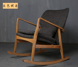 白橡木单人沙发摇椅躺椅 实木布艺休闲咖啡椅户外阳台北欧良品