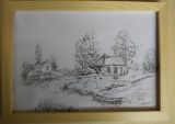 钢笔素描速写农村乡间小景绘画作品A4尺寸（210*297mm）