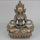 西藏藏传佛教用品民国老青铜器紫铜密宗长寿佛纯黄铜佛像摆件结缘