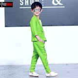 小贝潮品男童新款套装 宝宝儿童夏季韩版衣服 男孩纯色两件套T16