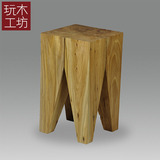 原木家具定制 经典原木纯木质感 茶几边几角几设计师矮椅实木凳子