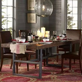 实木餐桌 美式复古长方形桌椅组合 客厅欧美简约铁艺定制办公桌子