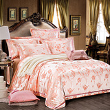 欧式四件套纯棉1.8m床单 粉红刺绣被套贡缎提花2.2米床笠婚庆床品