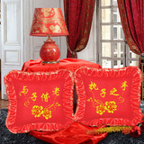 新款红色十字绣抱枕 简单婚礼喜庆系列靠垫一对 卧室客厅可用