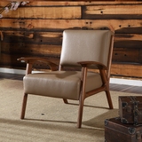 北欧风格单人沙发椅 真皮座椅 单人椅 榆木框架 头层牛皮沙发A025