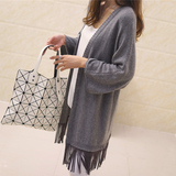 2015秋季新款韩版中长版下摆流苏纯色中袖女装针织衫开衫