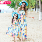 夏天亲子装夏装母女装裙子海边度假沙滩裙海星印花波西米亚长裙潮