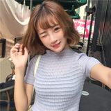 夏季女装韩版新款修身显瘦雪纺学生套头圆领百搭短袖t恤半袖上衣