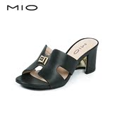 MIO/米奥高端女鞋 2016夏季新品黑白中高跟凉拖女凉鞋M163103150