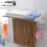 免打孔浴室壁挂双层毛巾架卫生间强力吸盘可折叠不锈钢浴巾置物架