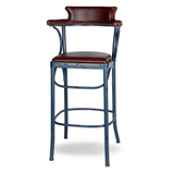 聚瑞  美式铁艺复古怀旧吧台桌椅高脚皮艺酒吧椅带扶手前台椅特价