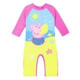 英国代购童装名品 16春夏 女宝女童 拼色佩佩猪 长袖连体泳衣