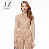 JZ玖姿高端女装 2016春季款时尚长袖修身显瘦纯色中长款衬衫