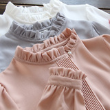 2016春装新款雪纺衫女日系甜美小立领泡泡袖简约纯色气质短款衬衫