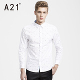 A21男装翻领印花长袖衬衫 新品 时尚帅气纯棉男士衬衣
