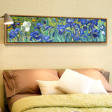 易淘卧室客厅餐厅床头画现代装饰画横向大幅长幅蓝色鸢尾油画单幅