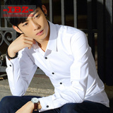 夏季衬衫男长袖修身韩版商务休闲纯色白衬衣男士青年寸衫男式薄款