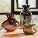 【掬涵】气泡口袋玻璃花器 艺术花瓶 玻璃瓶装饰摆件美式欧式北欧