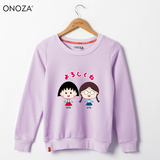 ONOZA2015冬季新款纯色卡通圆领卫衣女加绒 小丸子与小玉印花卫衣
