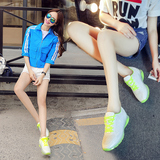 AMlola春夏新款韩版内增高运动鞋女跑步鞋透气系带网纱平底休闲鞋