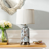 奇居良品中式新古典美式家居装饰灯具 尼奇蓝色花枝鸟雀陶瓷台灯