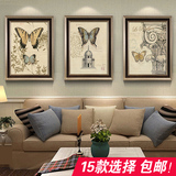 美式客厅装饰画三联画 简欧沙发背景墙画壁画 餐厅挂画蝴蝶喜鹊