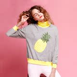 两三事 菠萝的样子 2016春季新品欧美时尚高领趣味印花长袖卫衣