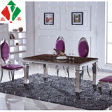 不锈钢餐桌椅组合 大理石面钢化玻璃后现代简约时尚热卖饭桌餐台