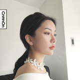 【脂肪商店】韩国正品超美复古镶珍珠编织花朵夸张甜美项圈项链