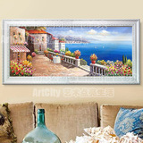 欧式风景油画手绘地中海风格挂画有框装饰画客厅餐厅卧室玄关海景