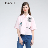 DAZZLE地素 2016夏装新品 卡通刺绣短款五分袖翻领衬衫女 2M2C299
