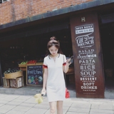 2016夏季新款女装韩版修身弹力拼色polo衫连衣裙铅笔短裙中长款