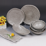 石器餐具套装碗碟盘子酒店高档个性创意陶瓷农家乐饭店家用粗陶器