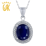 美国GSK珠宝 6.4克拉天然蓝宝石吊坠项链女时尚银锁骨链宝石项链