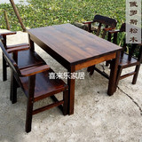 定制防腐木休闲桌椅碳化木饭店餐桌椅做旧餐桌实木桌椅仿古复古