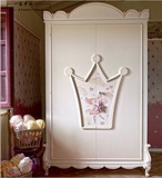意大利公主田园实木衣柜欧式环保白/粉色彩绘大衣柜全套定做