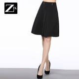 ZK黑色修身显瘦系带半身裙中长款百搭A字裙伞裙女装2016春装新款