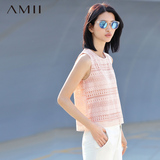 Amii艾米旗舰店2016夏装新款套头蕾丝雪纺大码短款背心打底衫上衣
