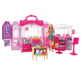 亚马逊Barbie芭比闪亮度假屋带娃娃女孩儿童玩具早教益智CFB65