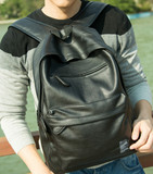 新款韩版潮流男士PU皮双肩包男包包高中学生书包电脑旅行女式背包